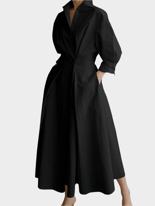 Elegante vestido de corte A con cuello polo