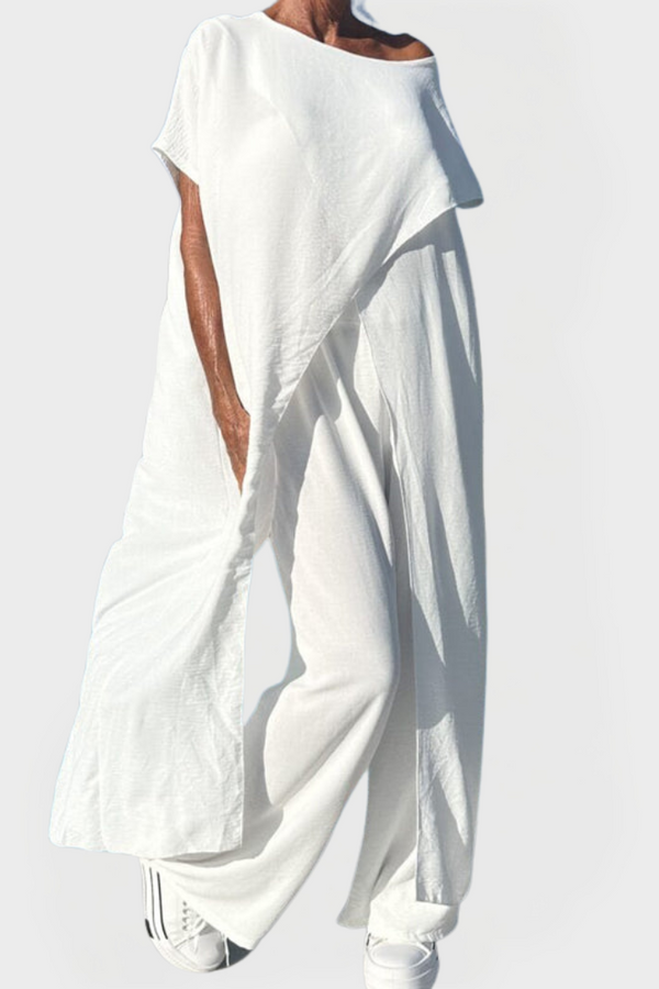 Conjunto de Top y Pantalón en Color Liso con Escote