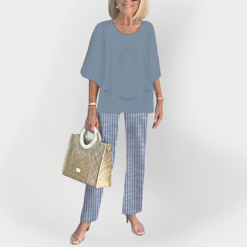 Conjunto elegante con top y pantalón cómodos