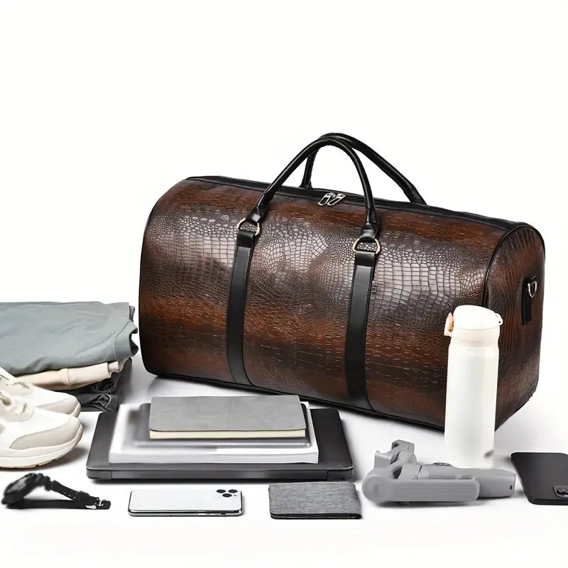 Lucas™ - Bolsa de lona con estampado de cocodrilo vintage