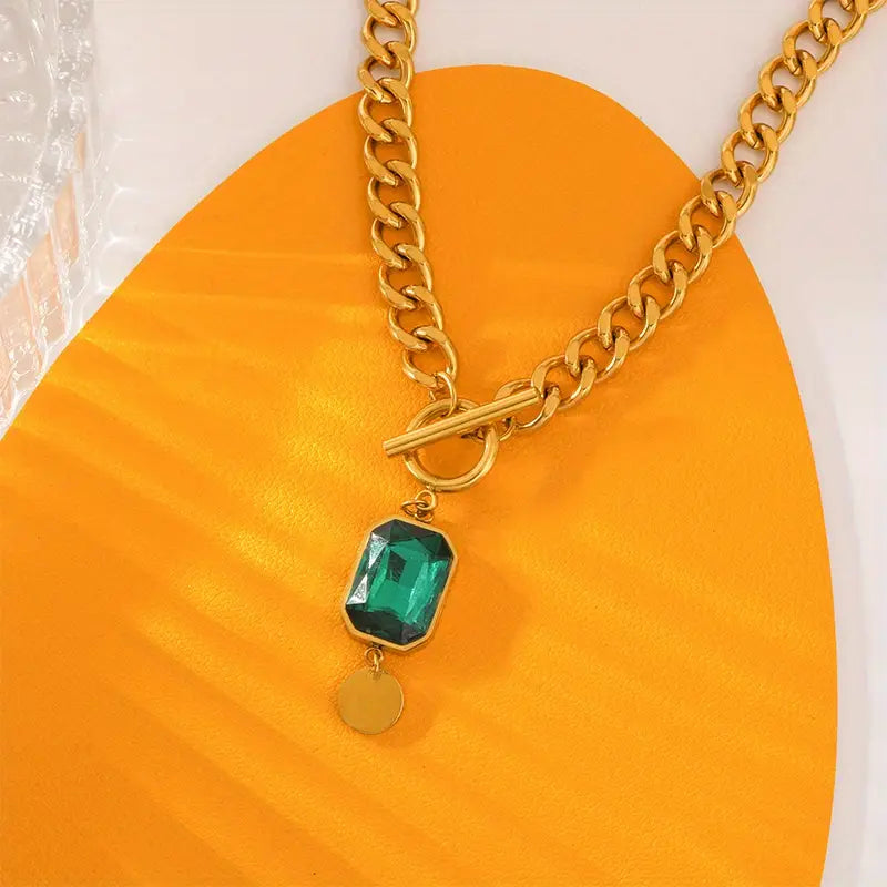 Collar con colgante de esmeralda de cadena gruesa | Oro