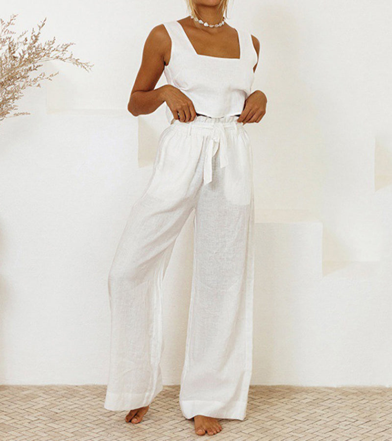 Evelyne | Conjunto de top minimalista de lujo y pantalón ancho