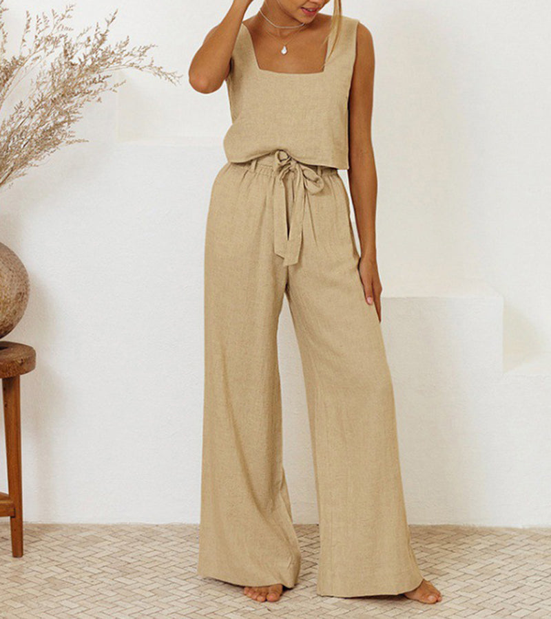 Evelyne | Conjunto de top minimalista de lujo y pantalón ancho