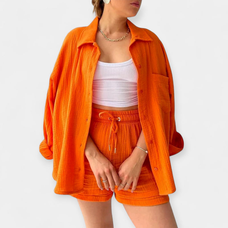 Conjunto de top y pantalones cortos de verano bicolor