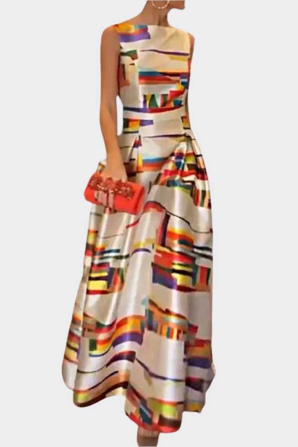 Vestido largo con tacto lineal y textura brillante
