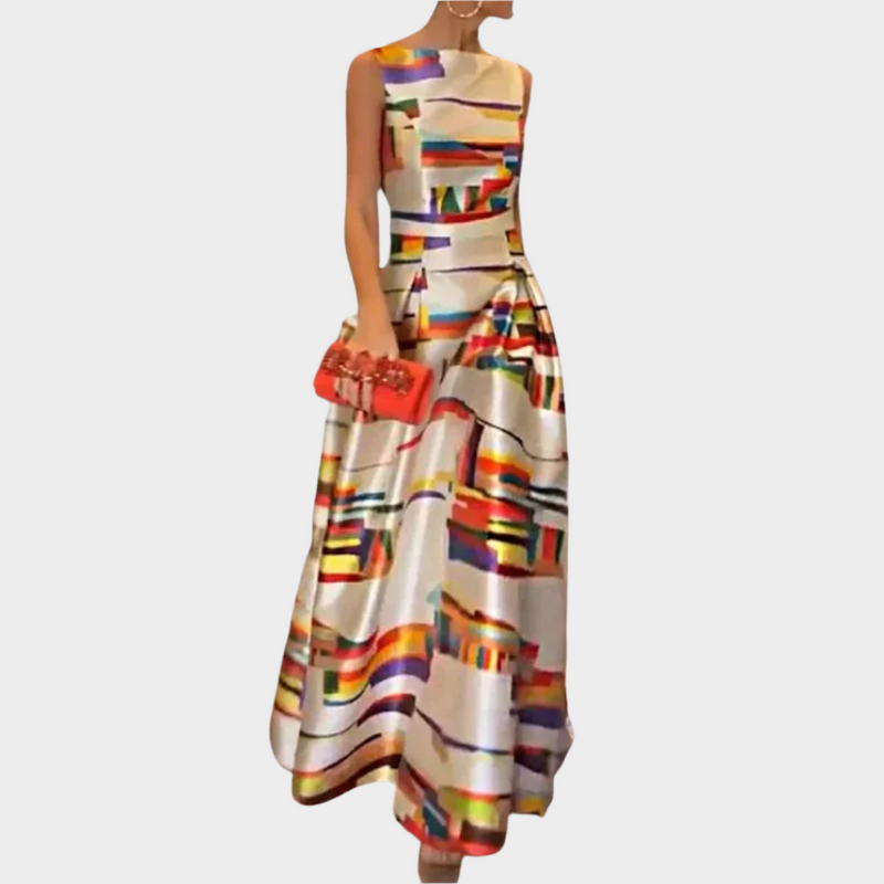 Vestido largo con tacto lineal y textura brillante