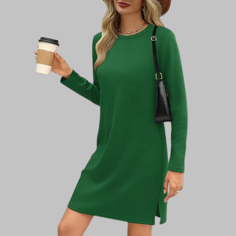Tiana - Vestido mini informal de manga larga y cuello redondo