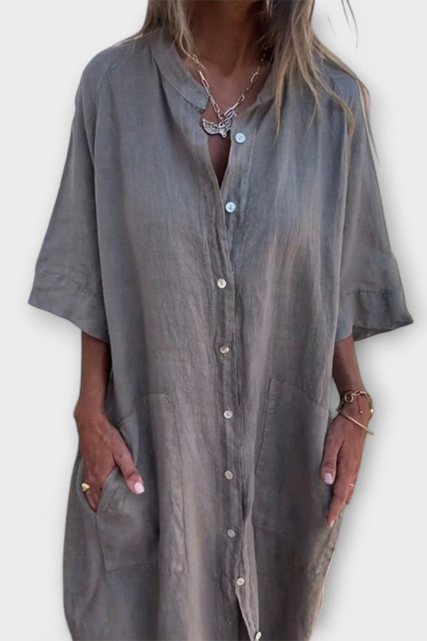 Melanie - Vestido camisero informal midi de inspiración ibicenca