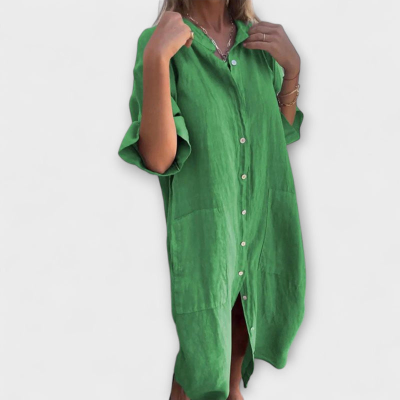 Melanie - Vestido camisero informal midi de inspiración ibicenca
