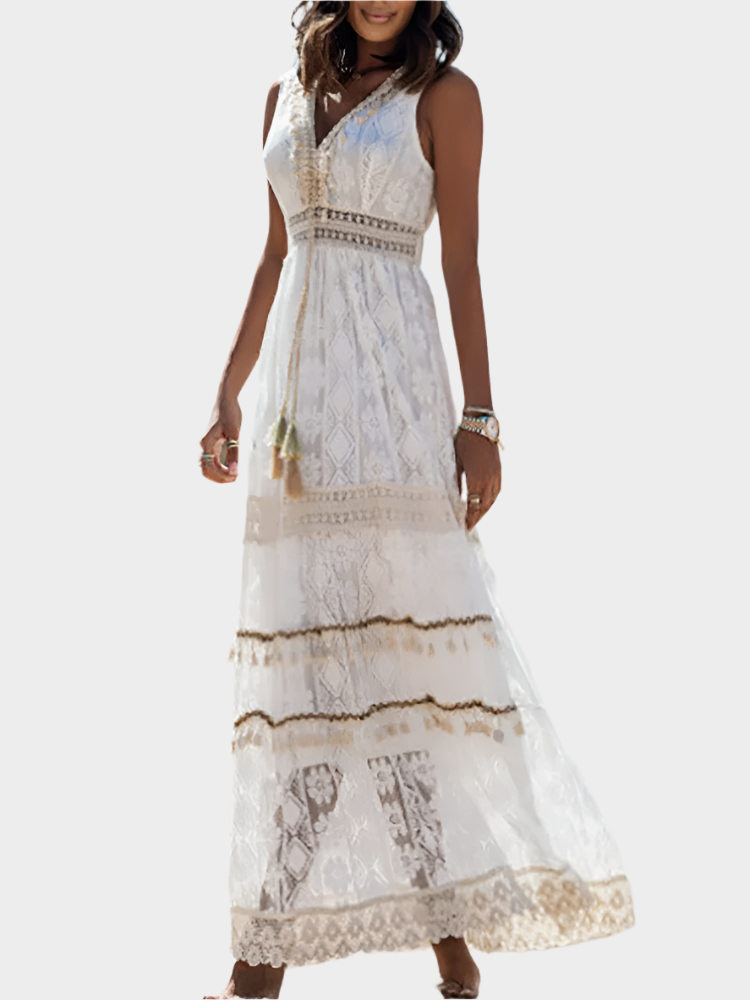 Vestido retro con estilo boho y corbata