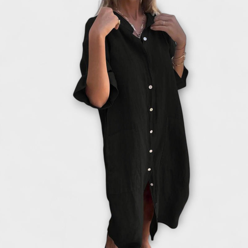 Melanie - Vestido camisero informal midi de inspiración ibicenca