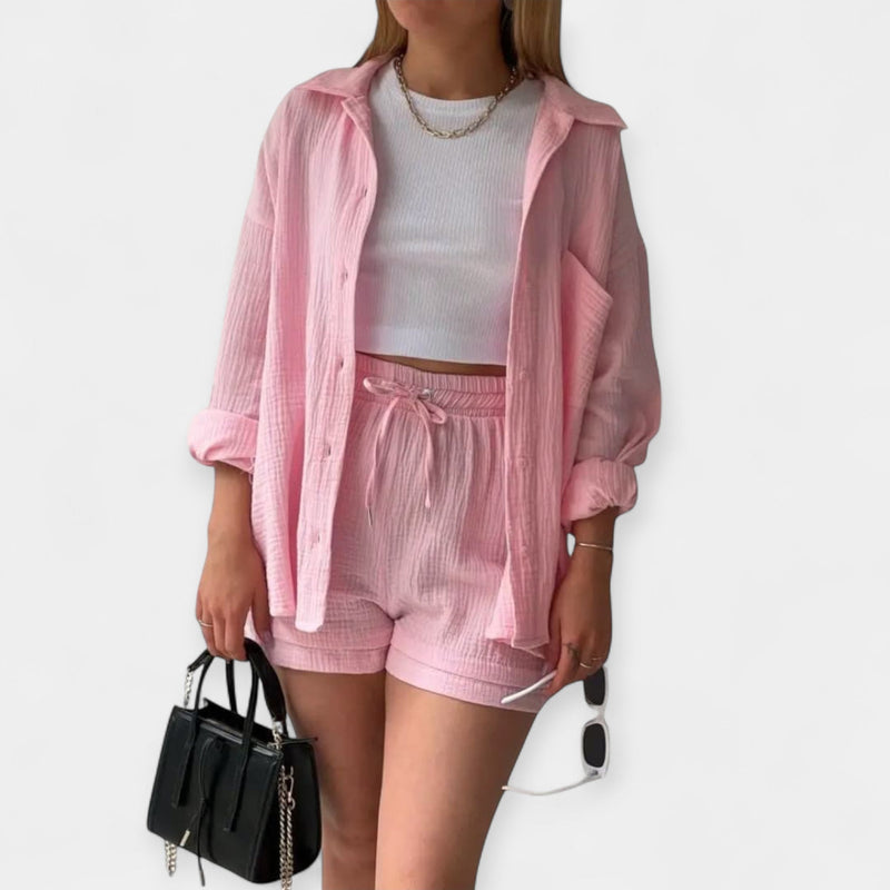 Conjunto de top y pantalones cortos de verano bicolor
