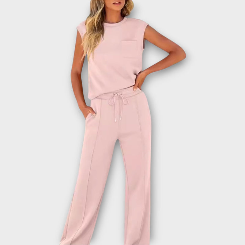 Conjunto de blusa y pantalón sin mangas con cordón