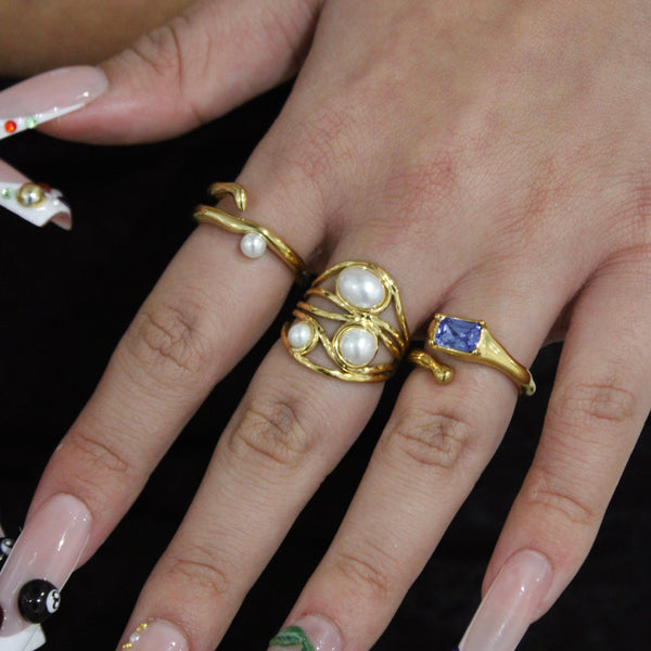 Anillo de perla geométrica