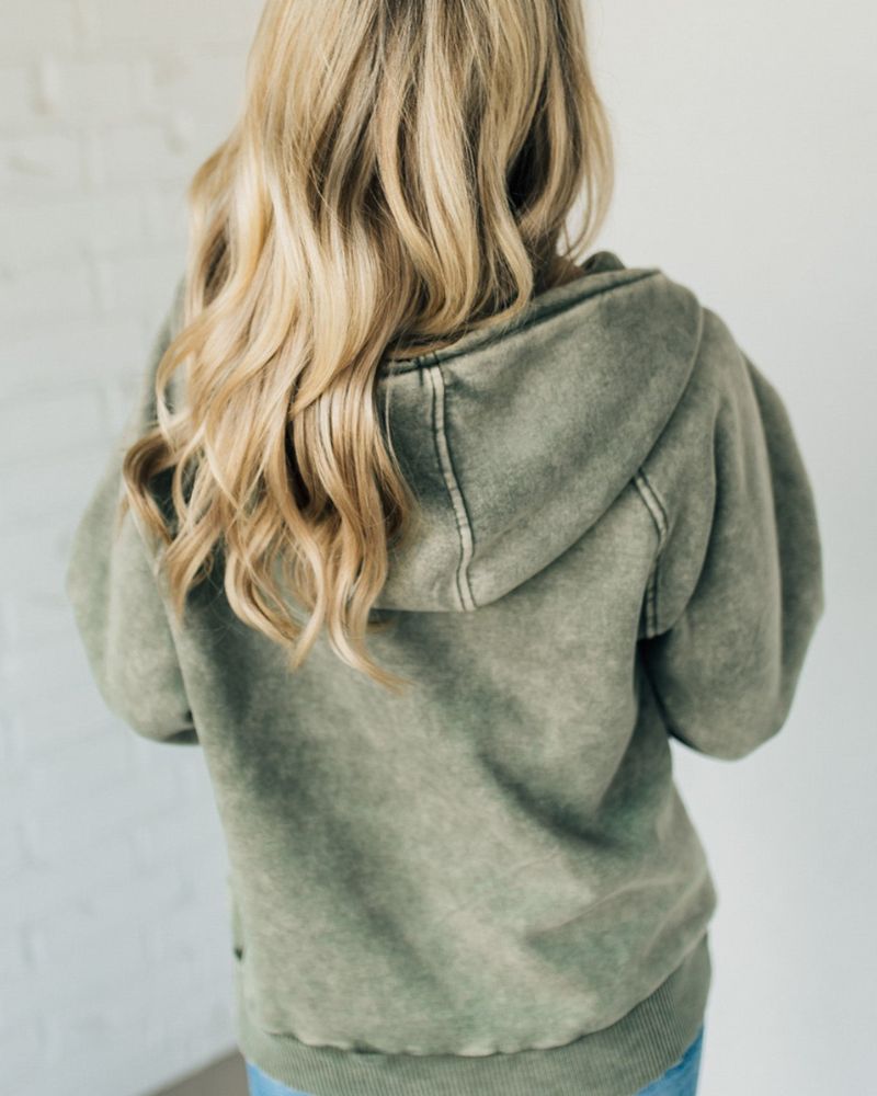 Nalas - Sudadera con capucha de polar con lavado ácido y cremallera Henley 