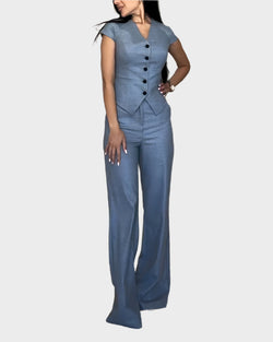 Conjunto de top y pantalón con cuello en V
