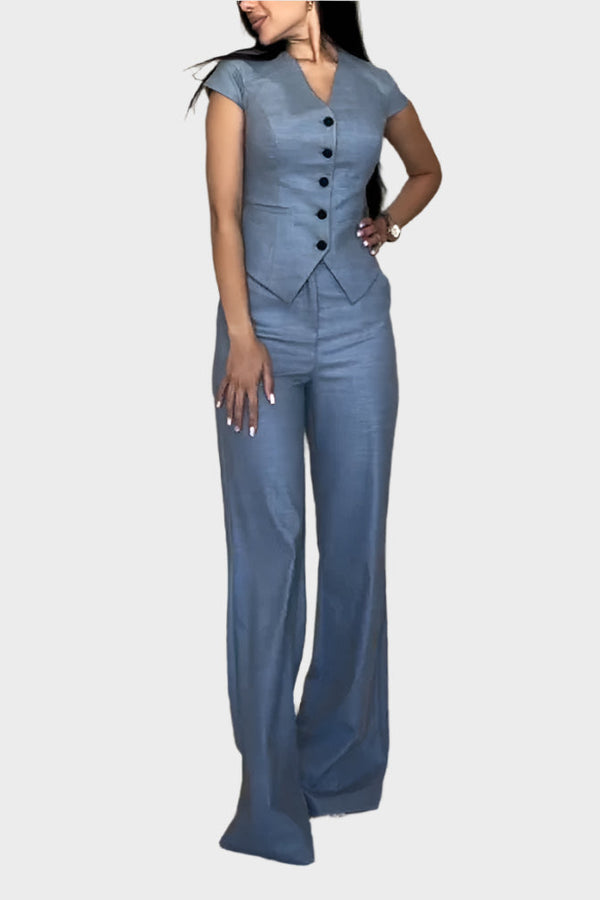 Conjunto de top y pantalón con cuello en V