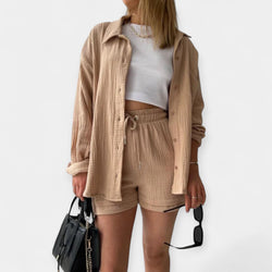 Conjunto de top y pantalones cortos de verano bicolor