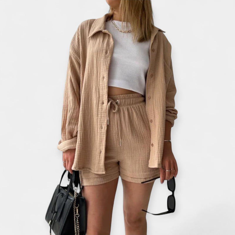 Conjunto de top y pantalones cortos de verano bicolor