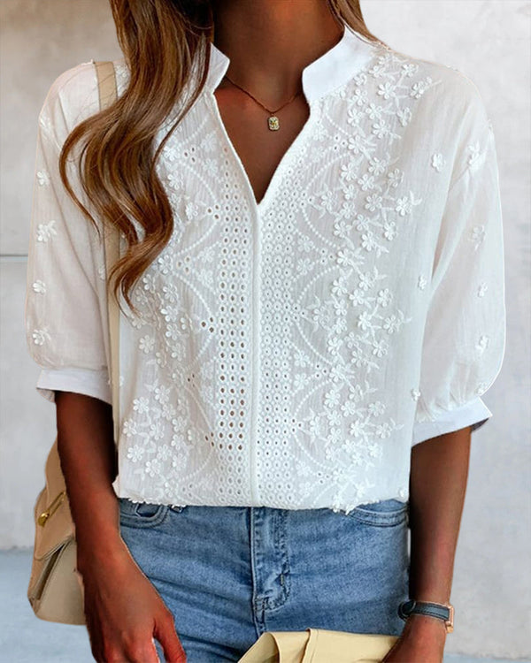 EMBERLY – BLUSA DE ENCAJE CON MANGAS Abullonadas
