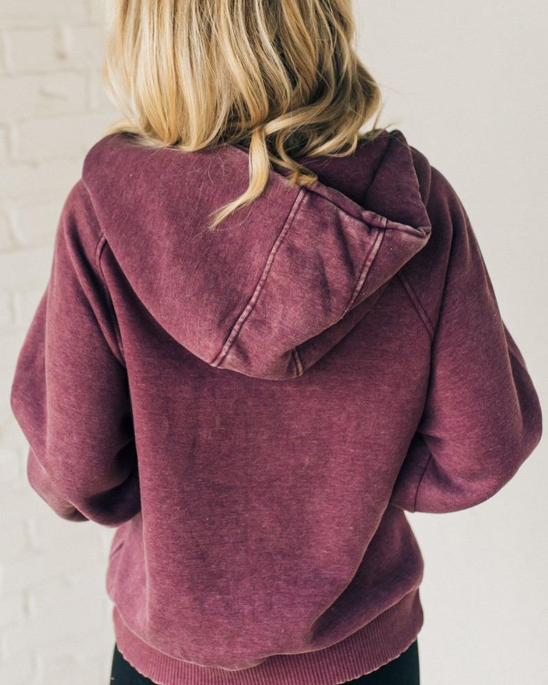 Nalas - Sudadera con capucha de polar con lavado ácido y cremallera Henley 