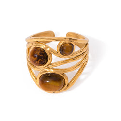 Anillo geométrico de ojo de tigre