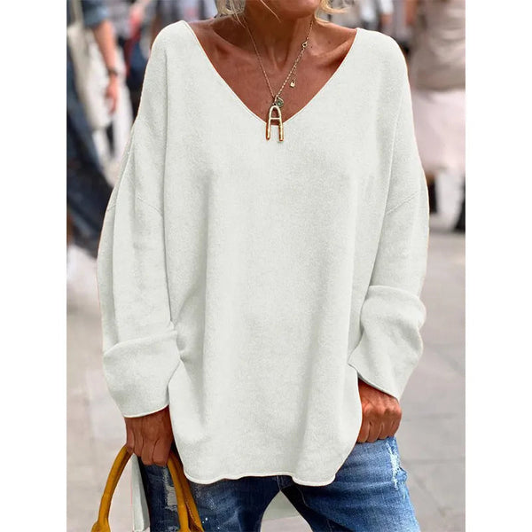 NORA - BLUSA CASUAL CHIC CON CUELLO EN V 