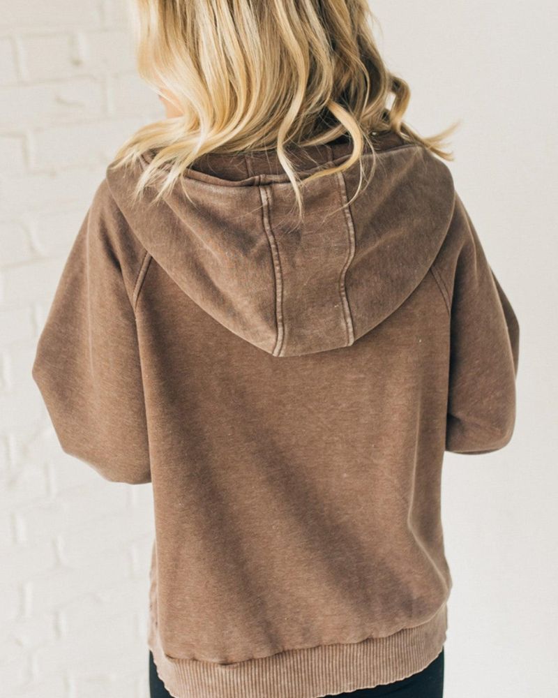 Nalas - Sudadera con capucha de polar con lavado ácido y cremallera Henley 
