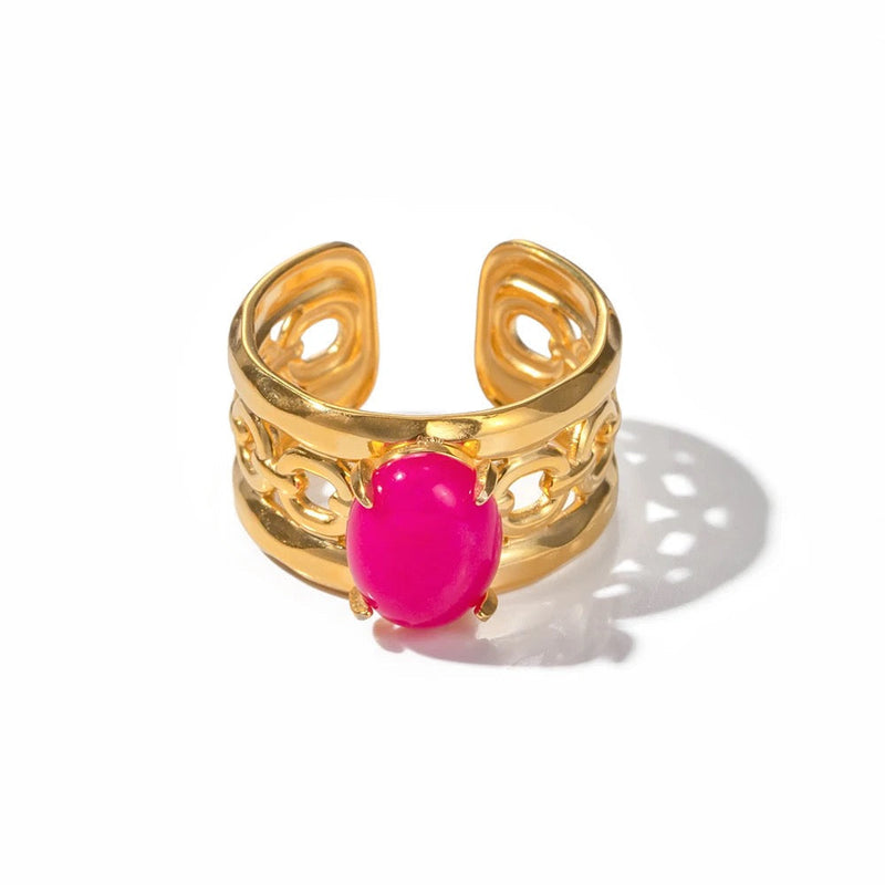Anillo de piedra fucsia