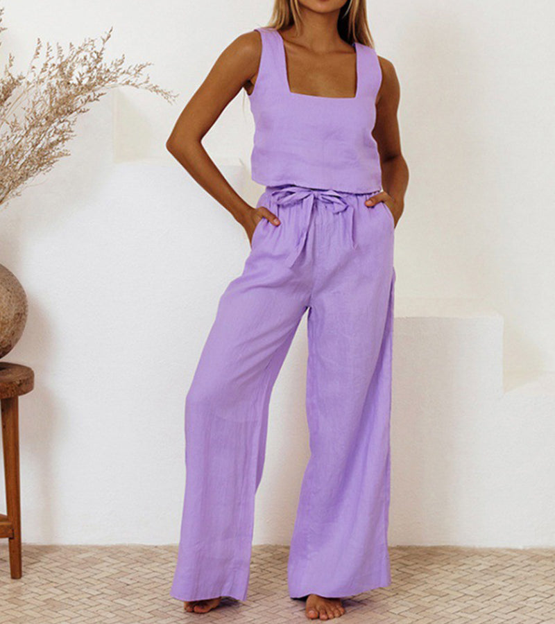 Evelyne | Conjunto de top minimalista de lujo y pantalón ancho
