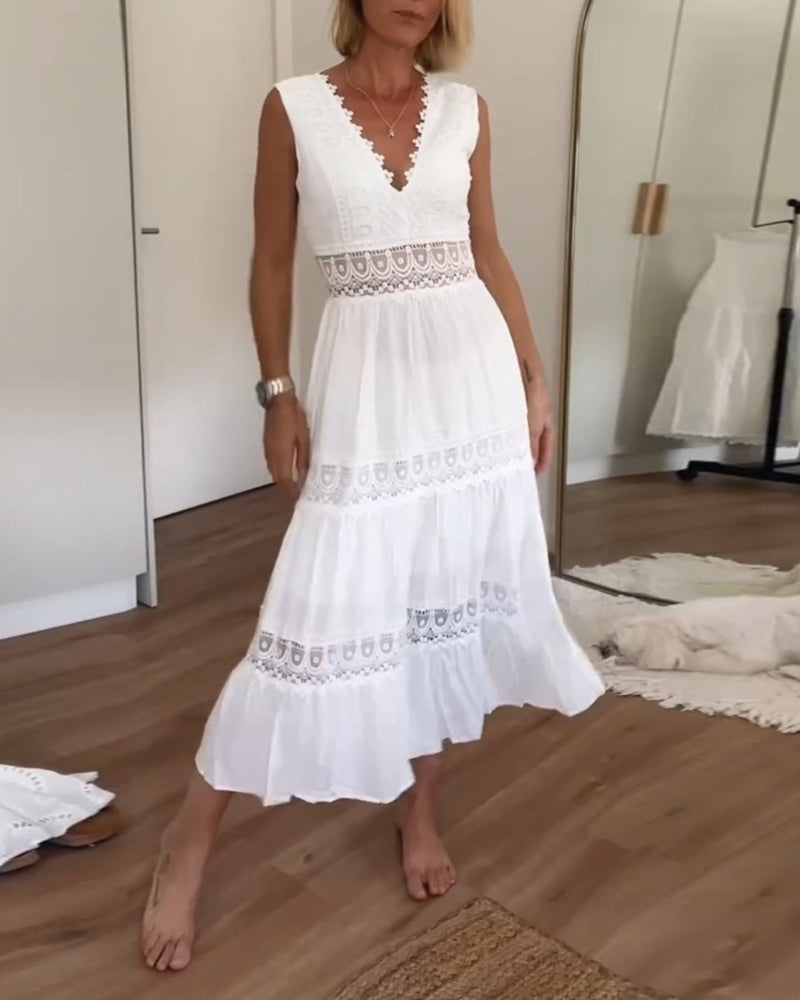 Eleni | Vestido elegante con encaje y escote en V