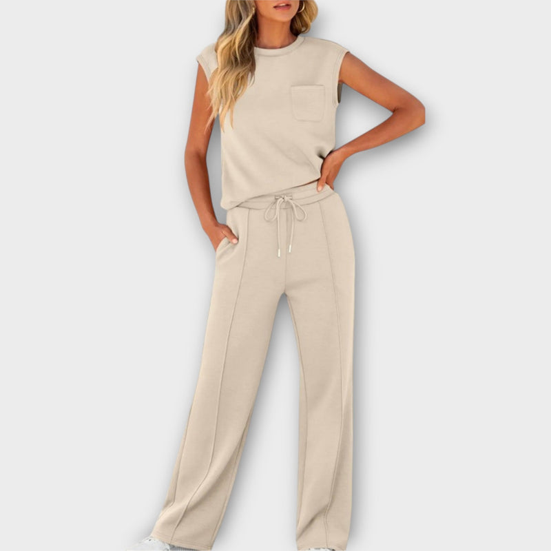 Conjunto de blusa y pantalón sin mangas con cordón