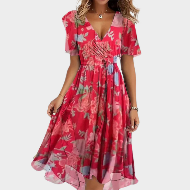 Vestido vaporoso con diseño floral y escote en V