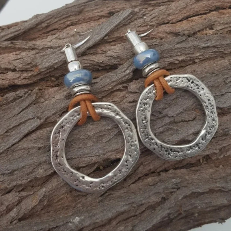 Pendientes circulares de plata estilo bohemio antiguo | Oro blanco