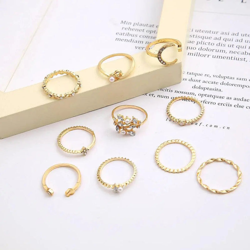 Paquete de 10 anillos bohemios chapados en oro y plata