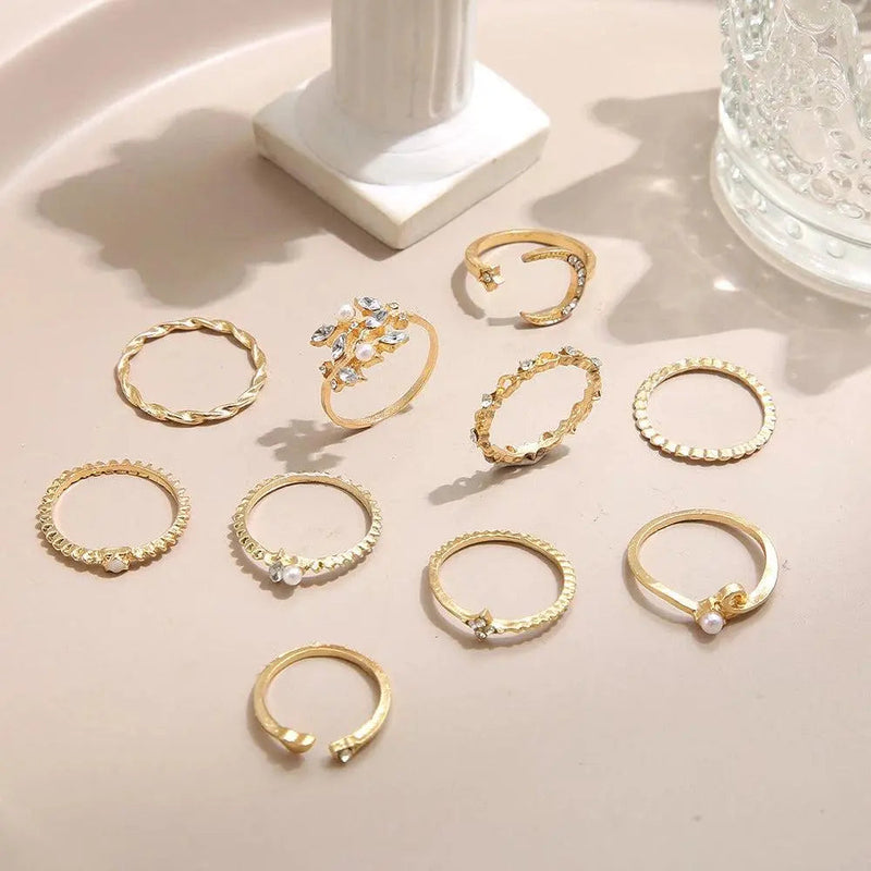 Paquete de 10 anillos bohemios chapados en oro y plata