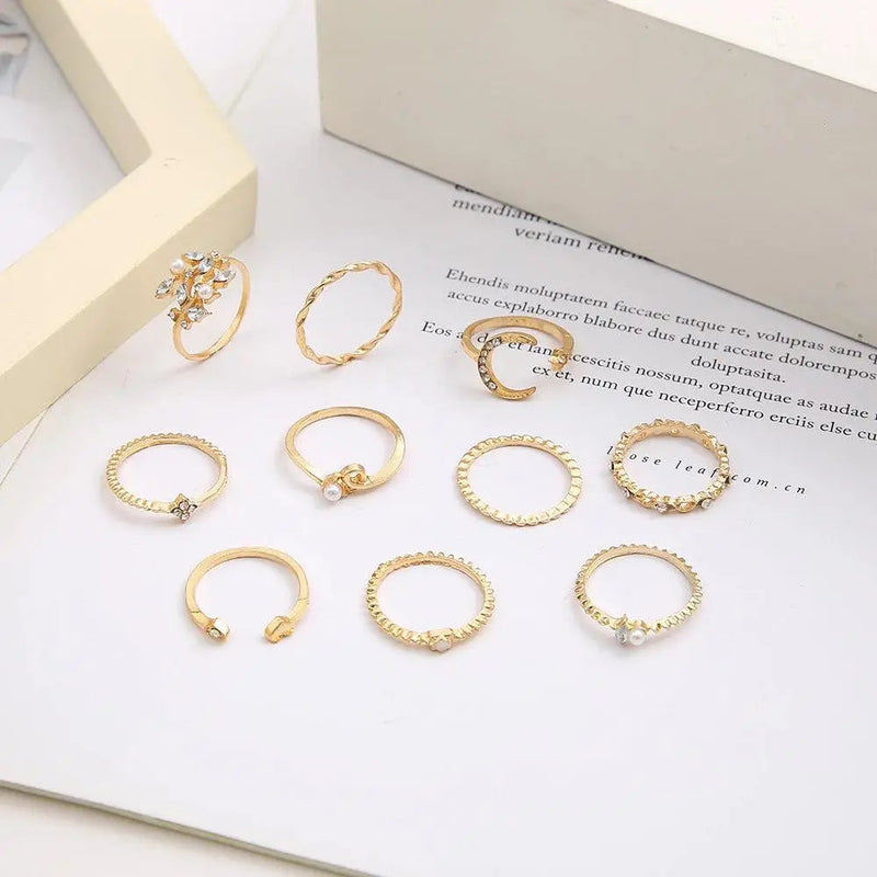 Paquete de 10 anillos bohemios chapados en oro y plata