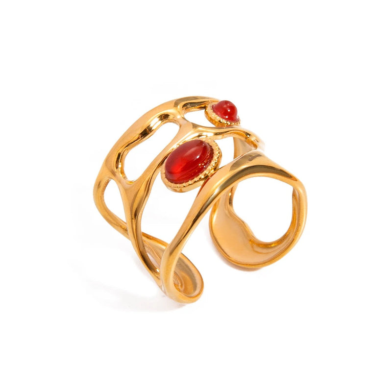 Anillo geométrico de piedra roja