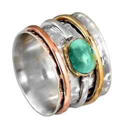 ANILLO COCO VINTAGE DE ORO Y PLATA CON TURQUESA