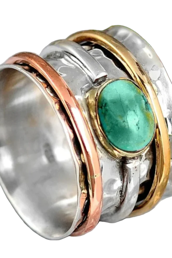 ANILLO COCO VINTAGE DE ORO Y PLATA CON TURQUESA
