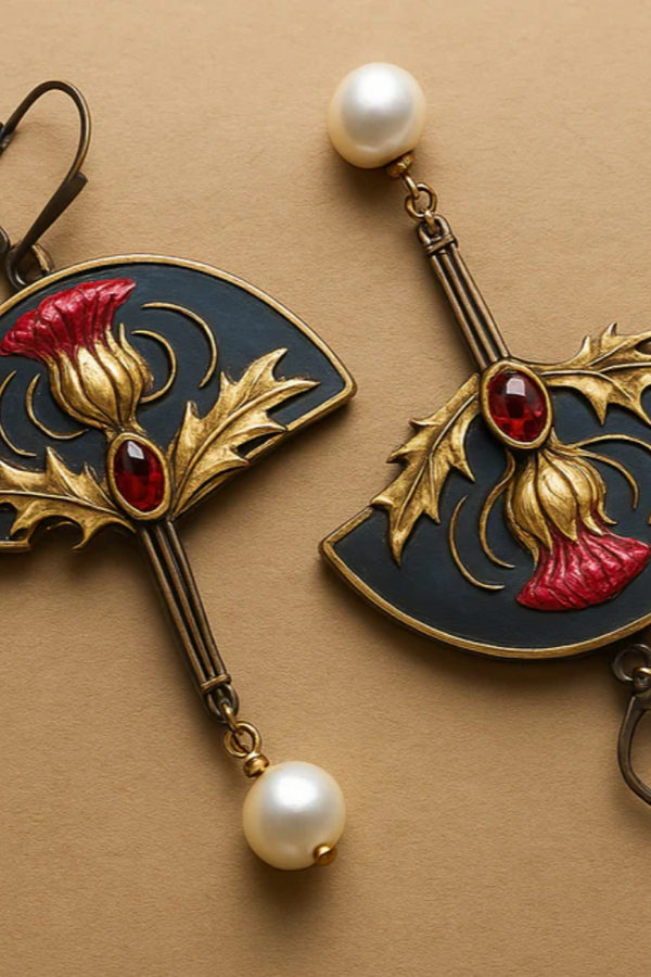 PENDIENTES BOHO CON PERLAS Y CRISTAL ROJO