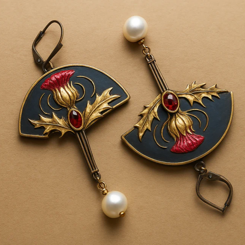 PENDIENTES BOHO CON PERLAS Y CRISTAL ROJO