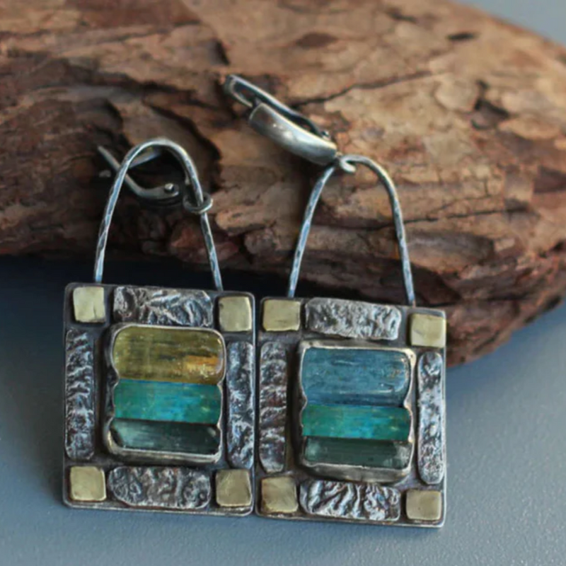 PENDIENTES DE PIEDRA DE CRISTAL AZUL VERDE