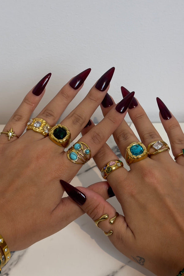 Anillo geométrico de ojo de tigre azul