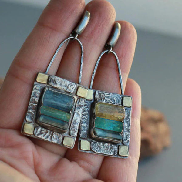 PENDIENTES DE PIEDRA DE CRISTAL AZUL VERDE
