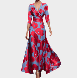 Vestido largo floral con escote en V