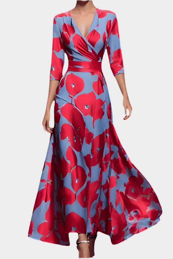 Vestido largo floral con escote en V