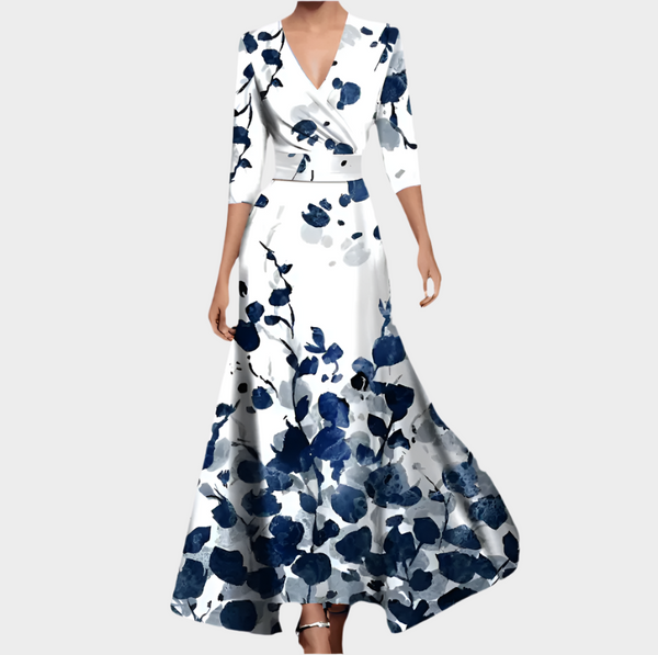 Vestido largo floral con escote en V