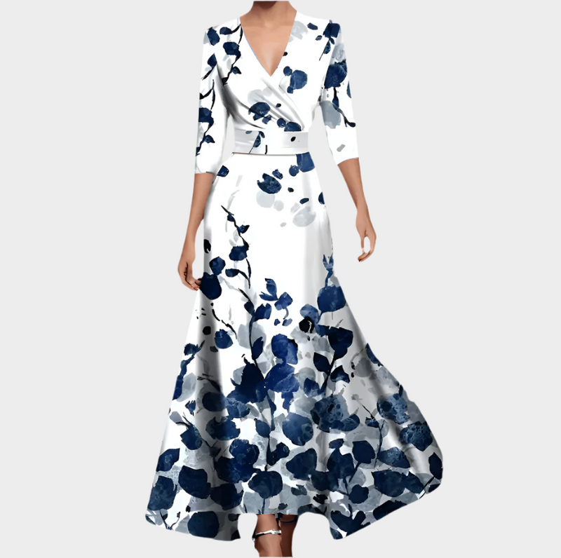 Vestido largo floral con escote en V