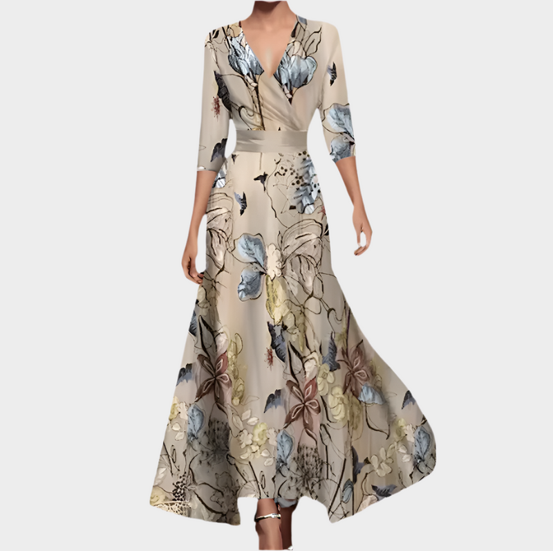 Vestido largo floral con escote en V